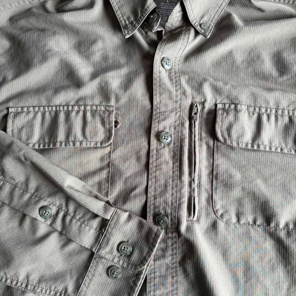 Duluth Trading Co Mens Large Olive Green Ripstop Long Sleeve Fishing Work Shirt - Picture 5 of 7